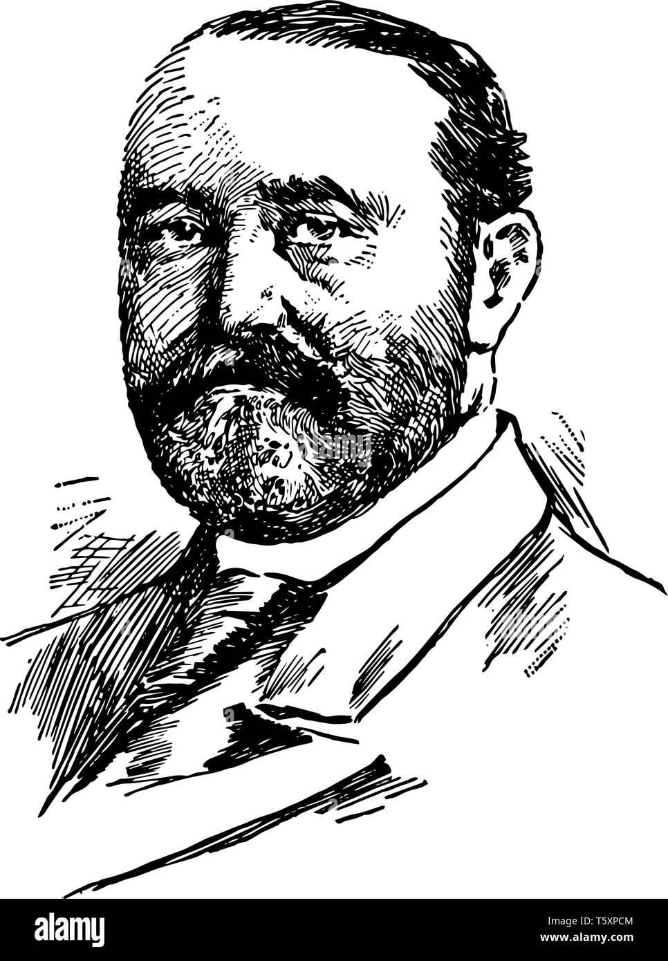 Frederick Dent Grant 1850 al 1912 egli era un soldato e Stati Uniti il ministro in Austria per Ungheria vintage disegno della linea di incisione o illustrazione Illustrazione Vettoriale