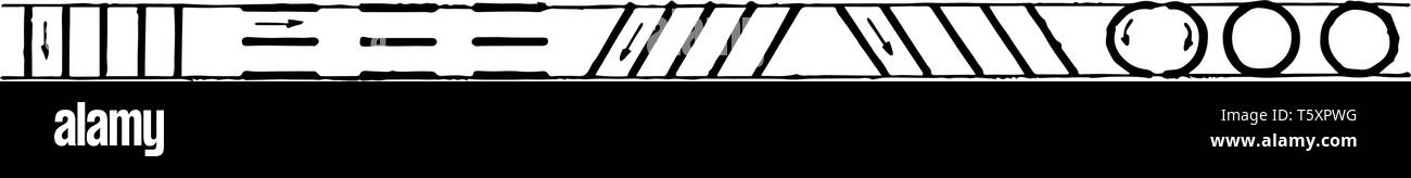 La Pratica penna colpi o singola corsa lettere, composto da lettere, esercizio di disegno, vintage disegno della linea di incisione o illustrazione. Illustrazione Vettoriale