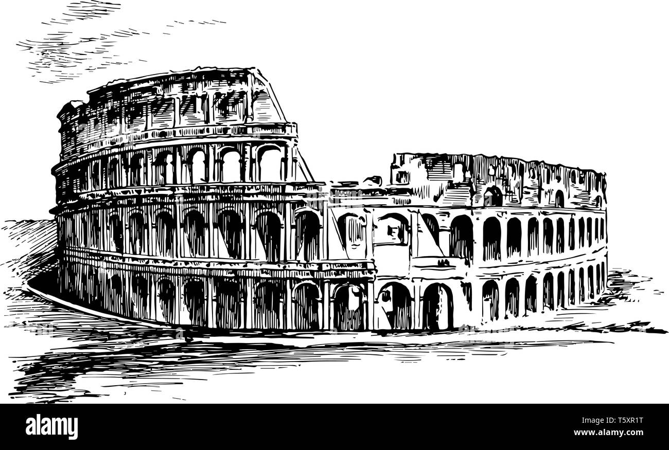 Colosseo, un'illustrazione del romano, come simulazioni di battaglie, drammi basati sulla mitologia classica, vintage disegno della linea di incisione o illustrazione Illustrazione Vettoriale