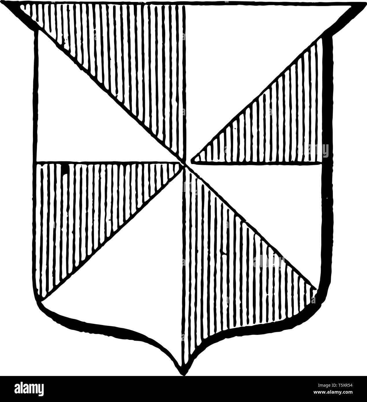 Gyronny dividendo sono in un numero di parti triangolari di due differenti tinture, vintage disegno della linea di incisione o illustrazione. Illustrazione Vettoriale