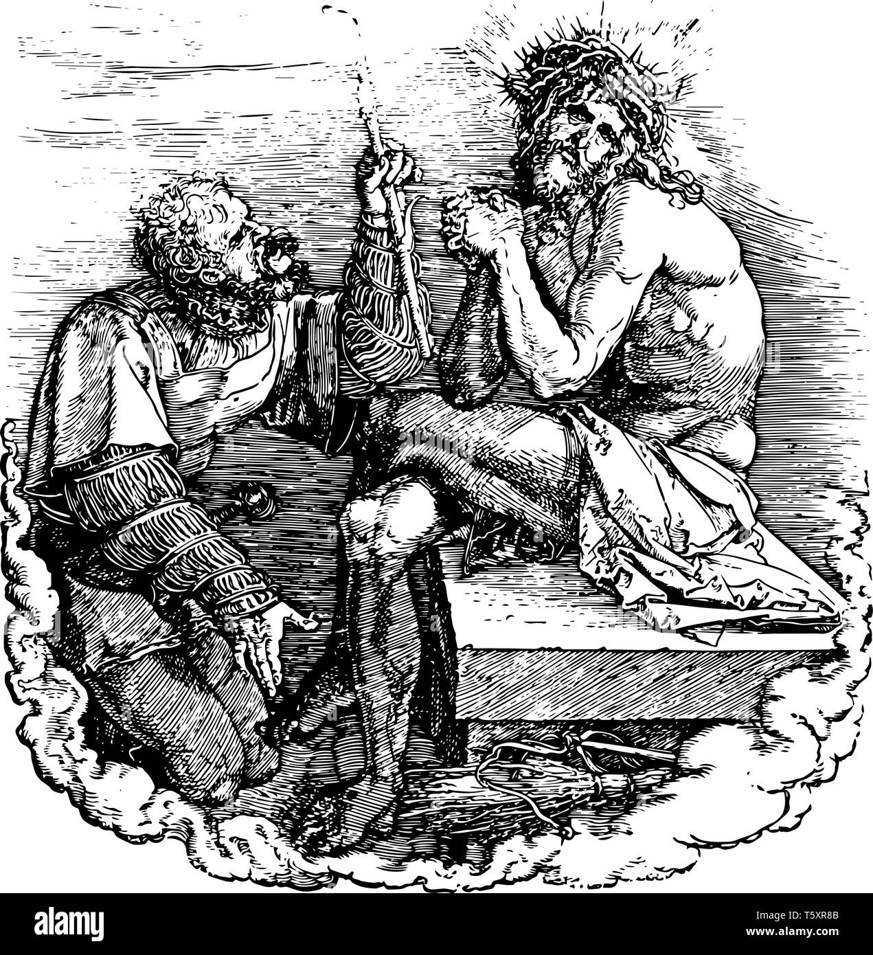 L'Uomo dei dolori è parte di una serie chiamata la grande passione, vintage disegno della linea di incisione o illustrazione. Illustrazione Vettoriale