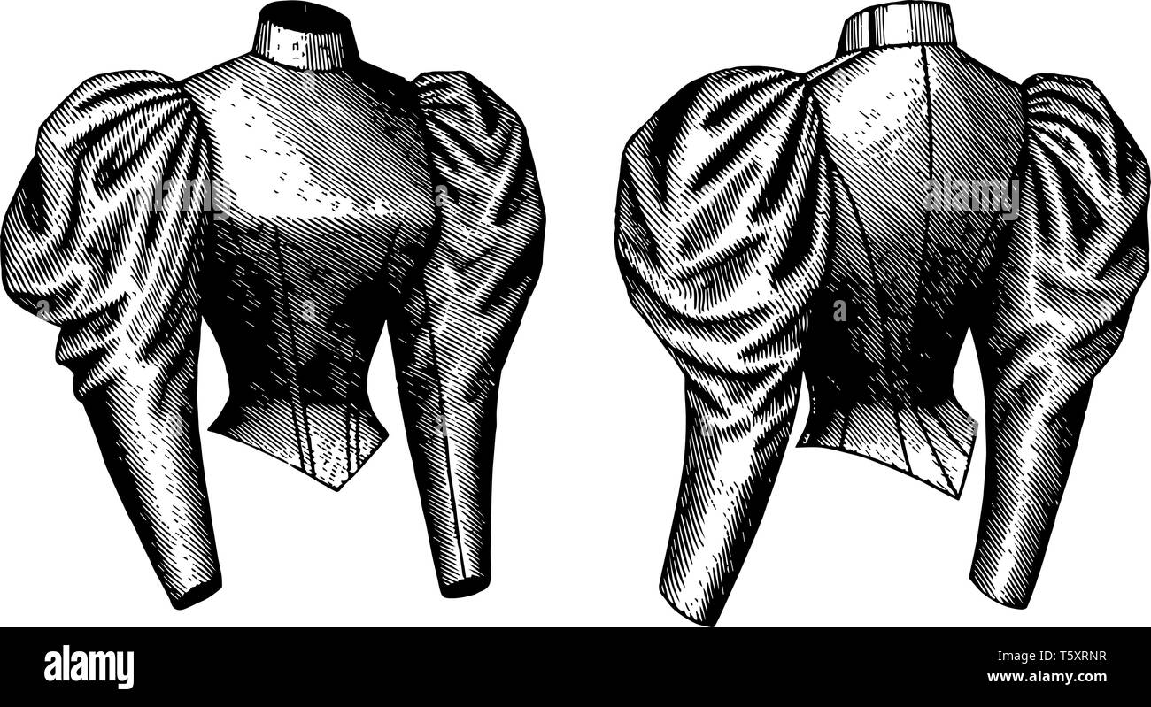 Montato top ha una stretta cintura montata, vintage disegno della linea di incisione o illustrazione. Illustrazione Vettoriale