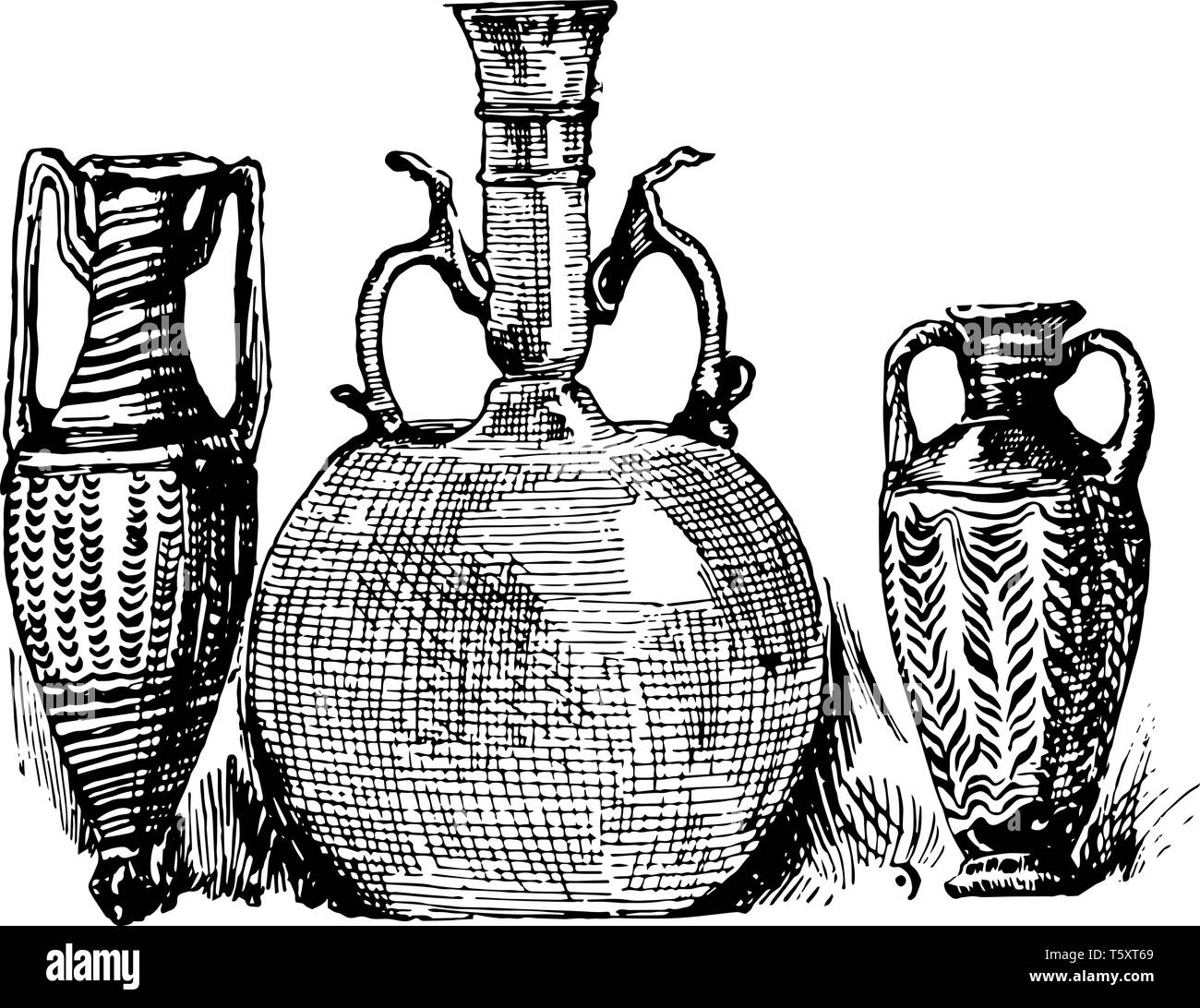 Vetro romano è un esemplari di antiche, vintage disegno della linea di incisione o illustrazione. Illustrazione Vettoriale