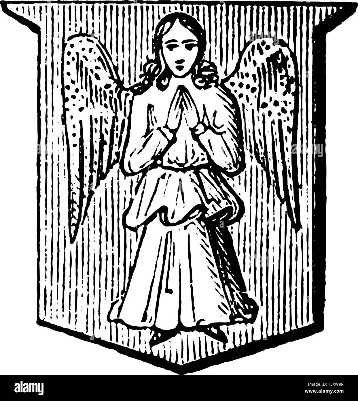 Closegirt è una figura il cui abito è fissata attorno alla cintola, vintage disegno della linea di incisione o illustrazione. Illustrazione Vettoriale