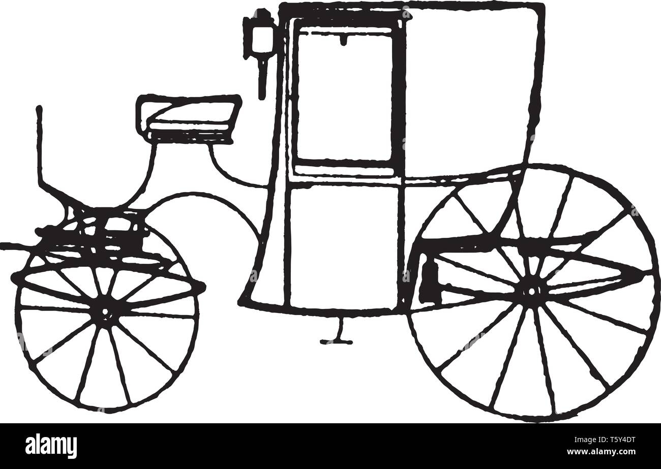 Brougham era una luce quattro ruote di carro trainato da cavalli costruito nel XIX secolo, vintage disegno della linea di incisione o illustrazione. Illustrazione Vettoriale