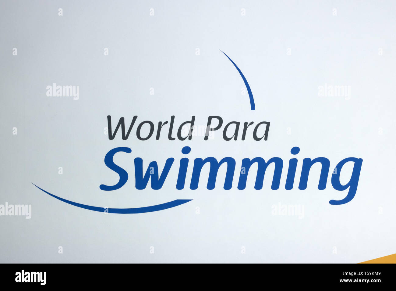 Mondo Para logo nuoto visto durante il giorno 3 del 2019 British Para-Swimming incontro internazionale, a Tollcross International centro nuoto. Foto Stock
