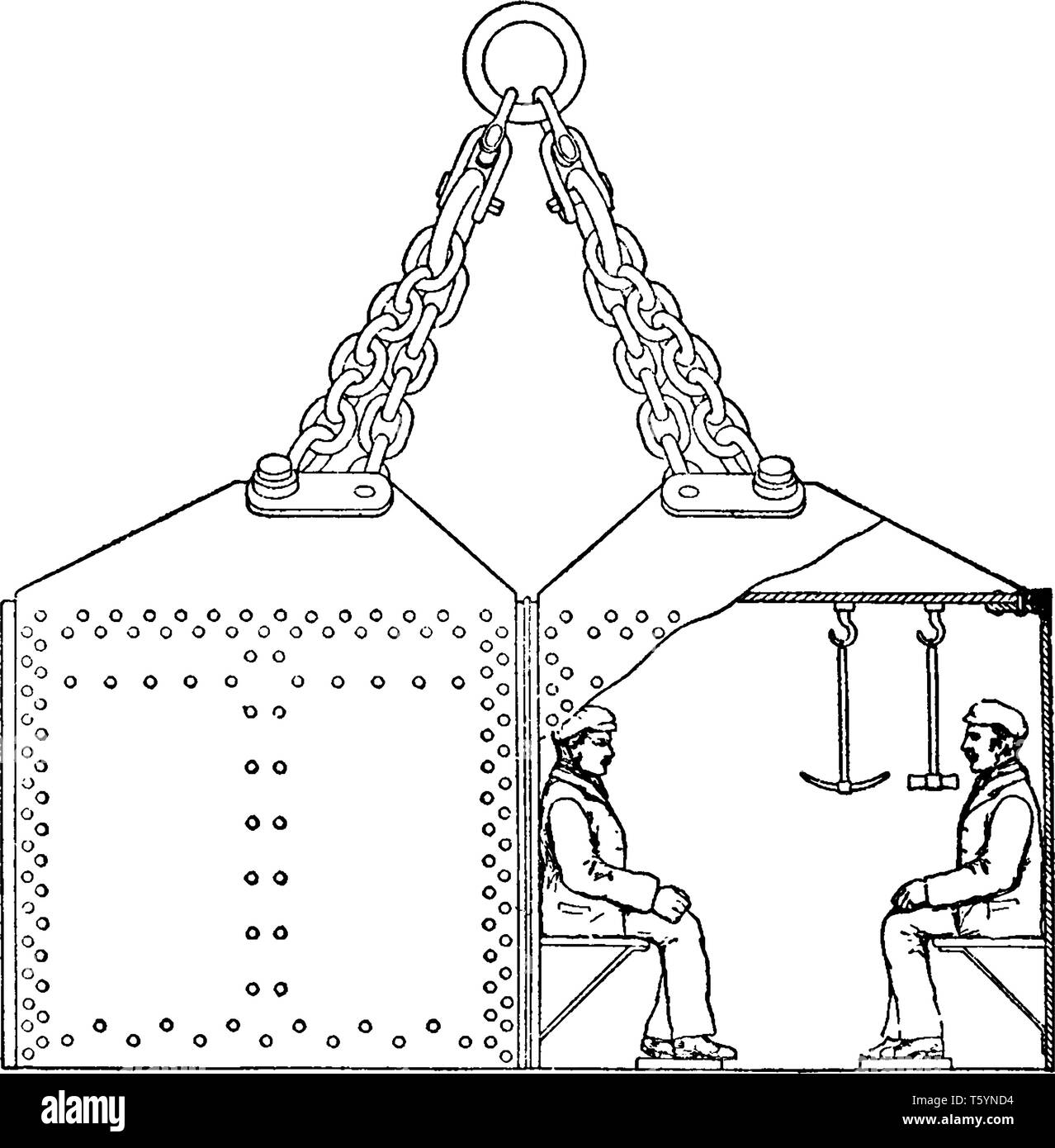 Campana subacquea noto anche come una campana di umido è un cavo sospeso a camera stagna e aperta verso il basso come una luna della struttura del pool, vintage di linea o di disegno Illustrazione Vettoriale