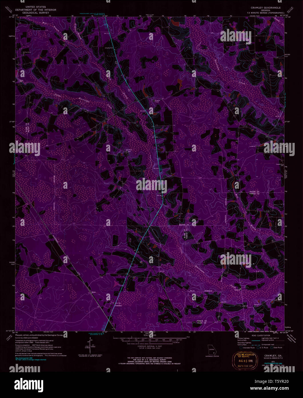 USGS TOPO Map Georgia GA Crawley 245440 1971 24000 Restauro invertito Foto Stock