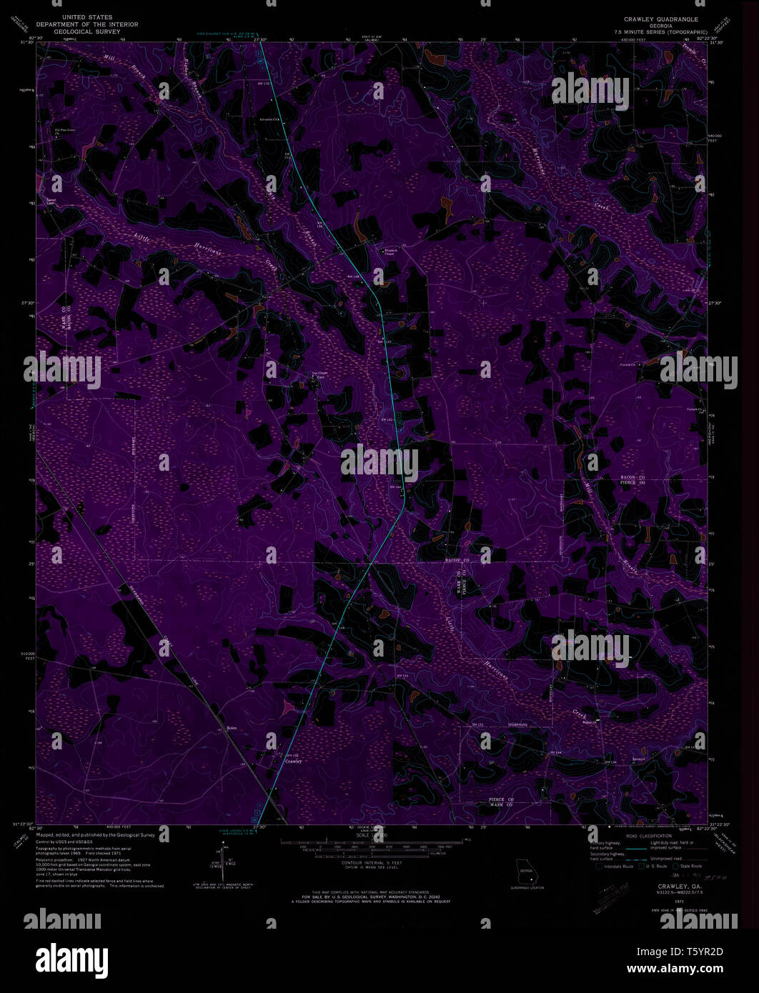 USGS TOPO Map Georgia GA Crawley 245441 1971 24000 Restauro invertito Foto Stock