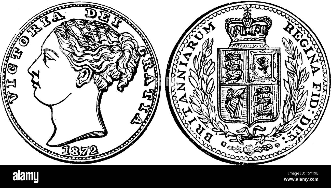 La Sterlina che è la moneta ufficiale del Regno Unito, vintage disegno della linea di incisione o illustrazione. Illustrazione Vettoriale