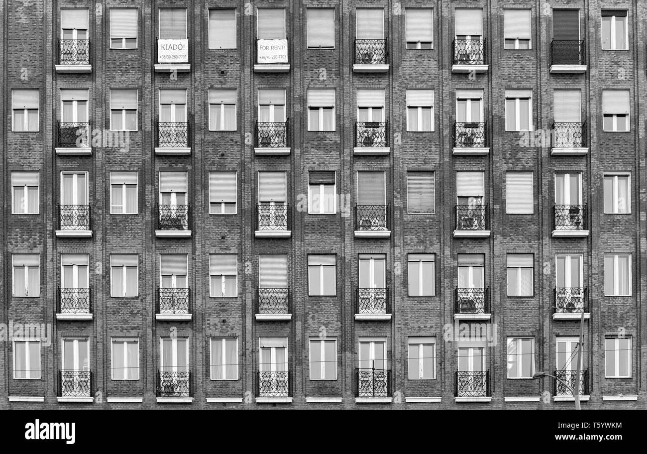 Una facciata di un edificio in Bp. Foto Stock