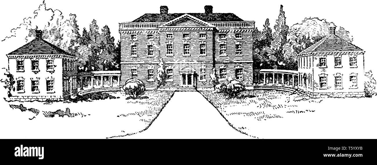 Giosia Martin,il Royal Governatore del North Carolina Residence,vintage disegno della linea di incisione o illustrazione. Illustrazione Vettoriale