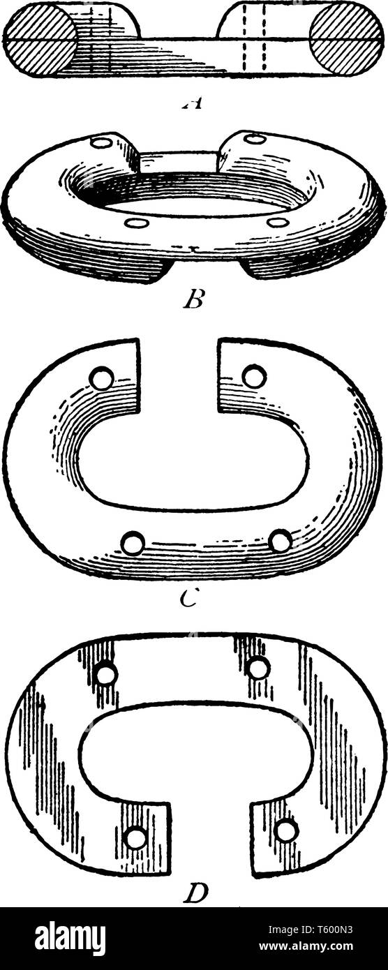 Riparare il collegamento della catena vista prospettica in elevazione che mostra il collegamento completato con entrambe le metà in luogo, vintage disegno della linea di incisione o illustrazione. Illustrazione Vettoriale
