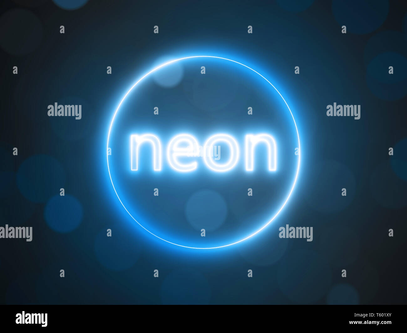 Neon incandescente cerchio con sfocato sfondo bokeh di fondo. 3d illustrazione Foto Stock