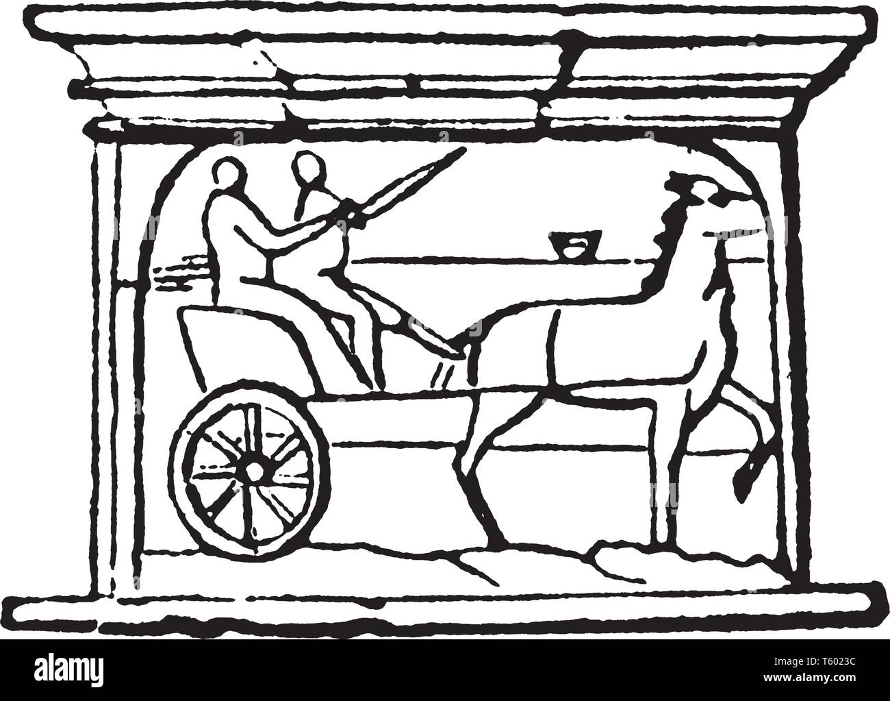 Cisium è una luce Aprire carrello con due ruote è atto a portare due persone rapidamente da luogo a luogo, vintage disegno della linea o incisione illustrati Illustrazione Vettoriale