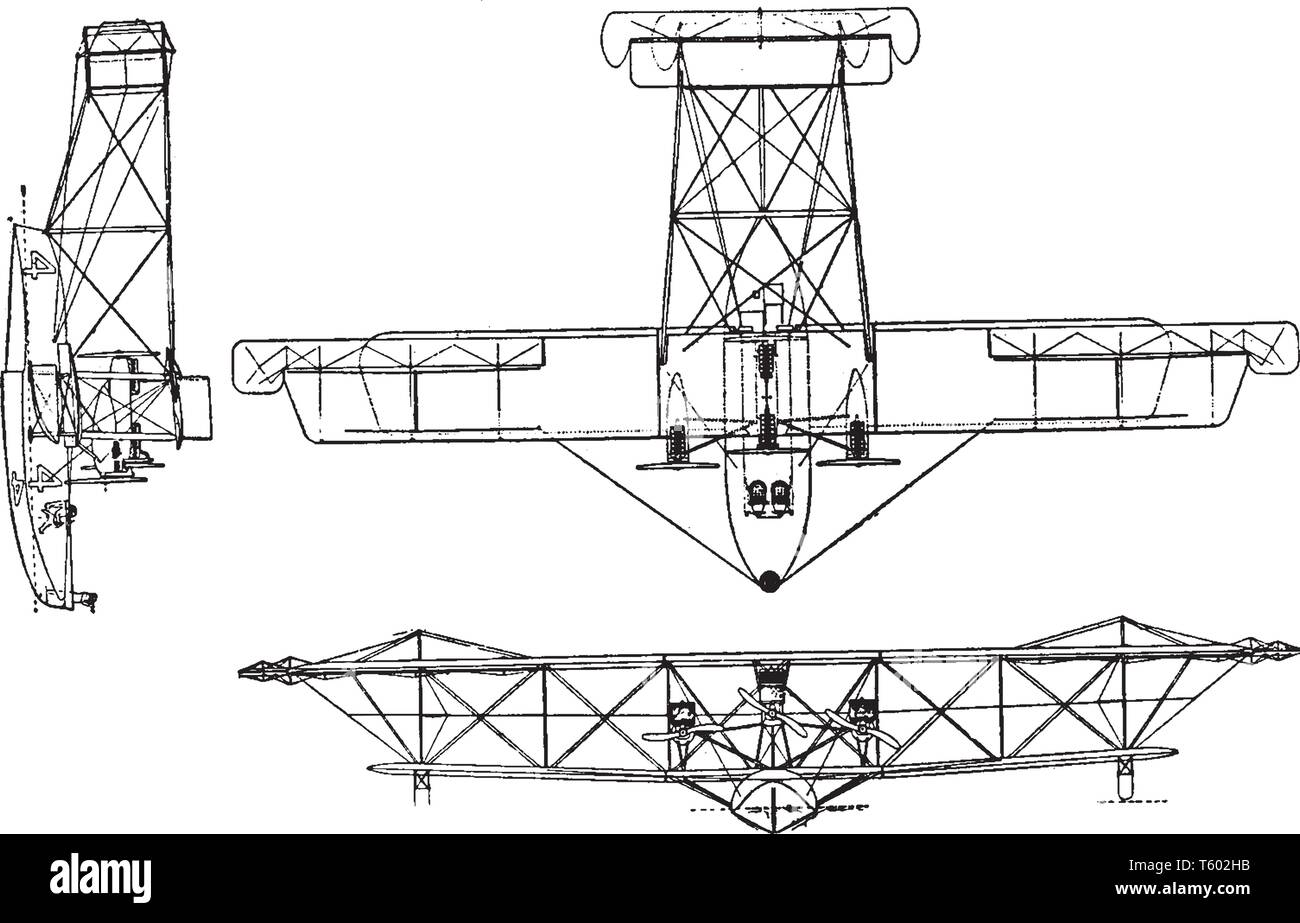 NC 4 Flying Boat ha un 1600 cv, vintage disegno della linea di incisione o illustrazione. Illustrazione Vettoriale