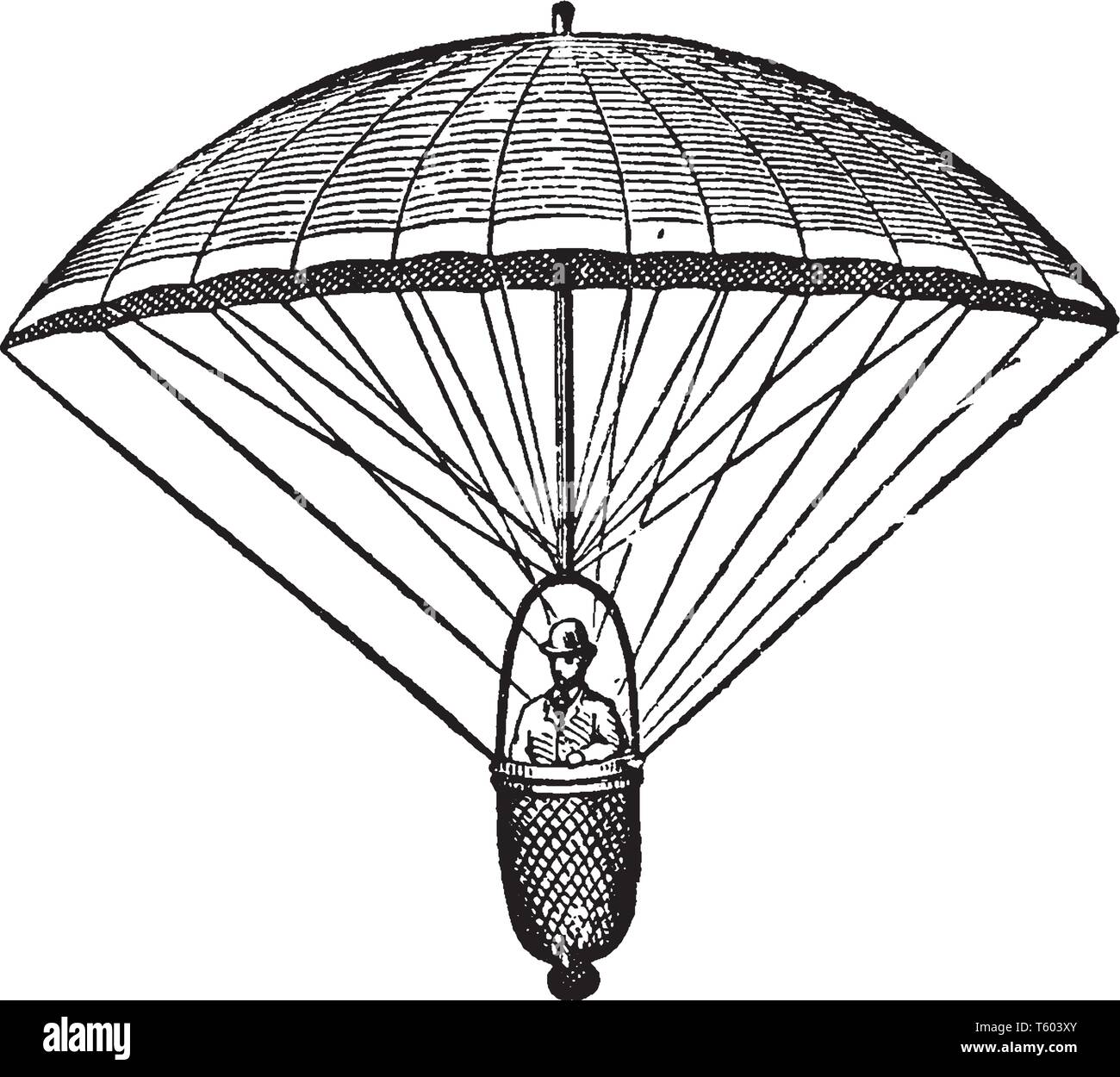 Hampton paracadute quando il collegamento tra i due è stato tagliato quest'ultimo è stato lasciato ai propri dispositivi, vintage disegno della linea o incisione illustrati Illustrazione Vettoriale