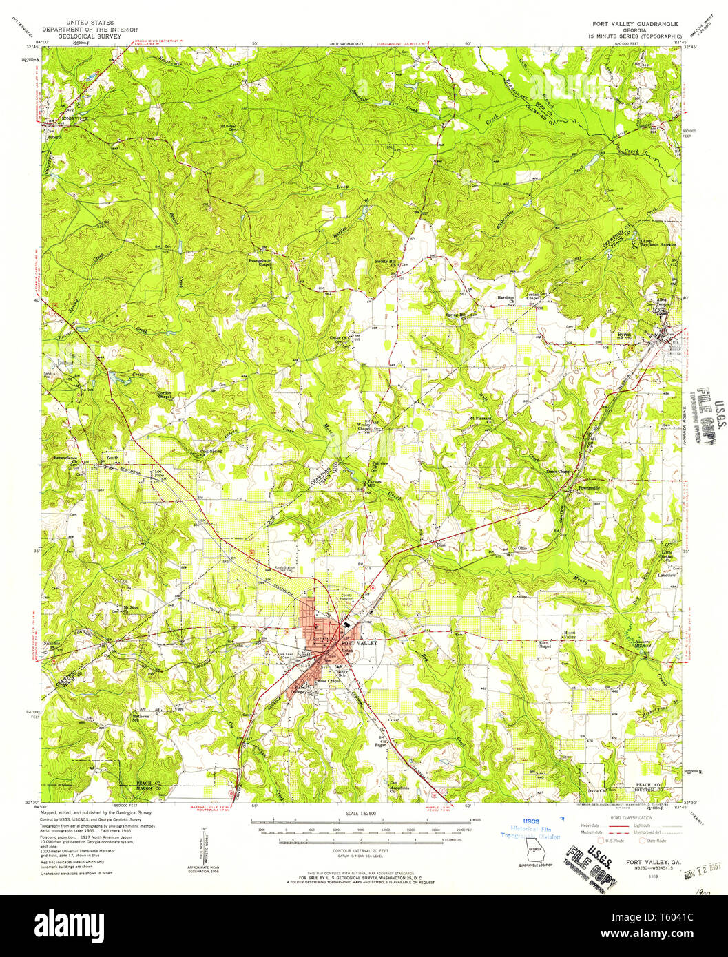 USGS TOPO Map Georgia GA Fort Valley 247444 1956 62500 Restauro Foto Stock