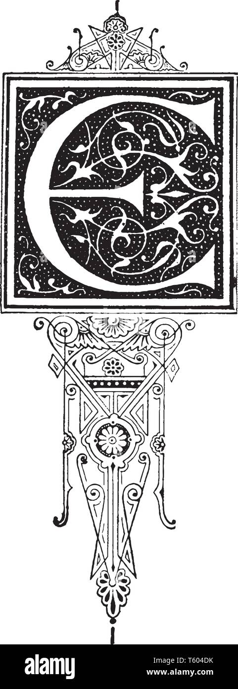 Una decorazione floreale e la lettera maiuscola e, vintage disegno della linea di incisione o illustrazione Illustrazione Vettoriale