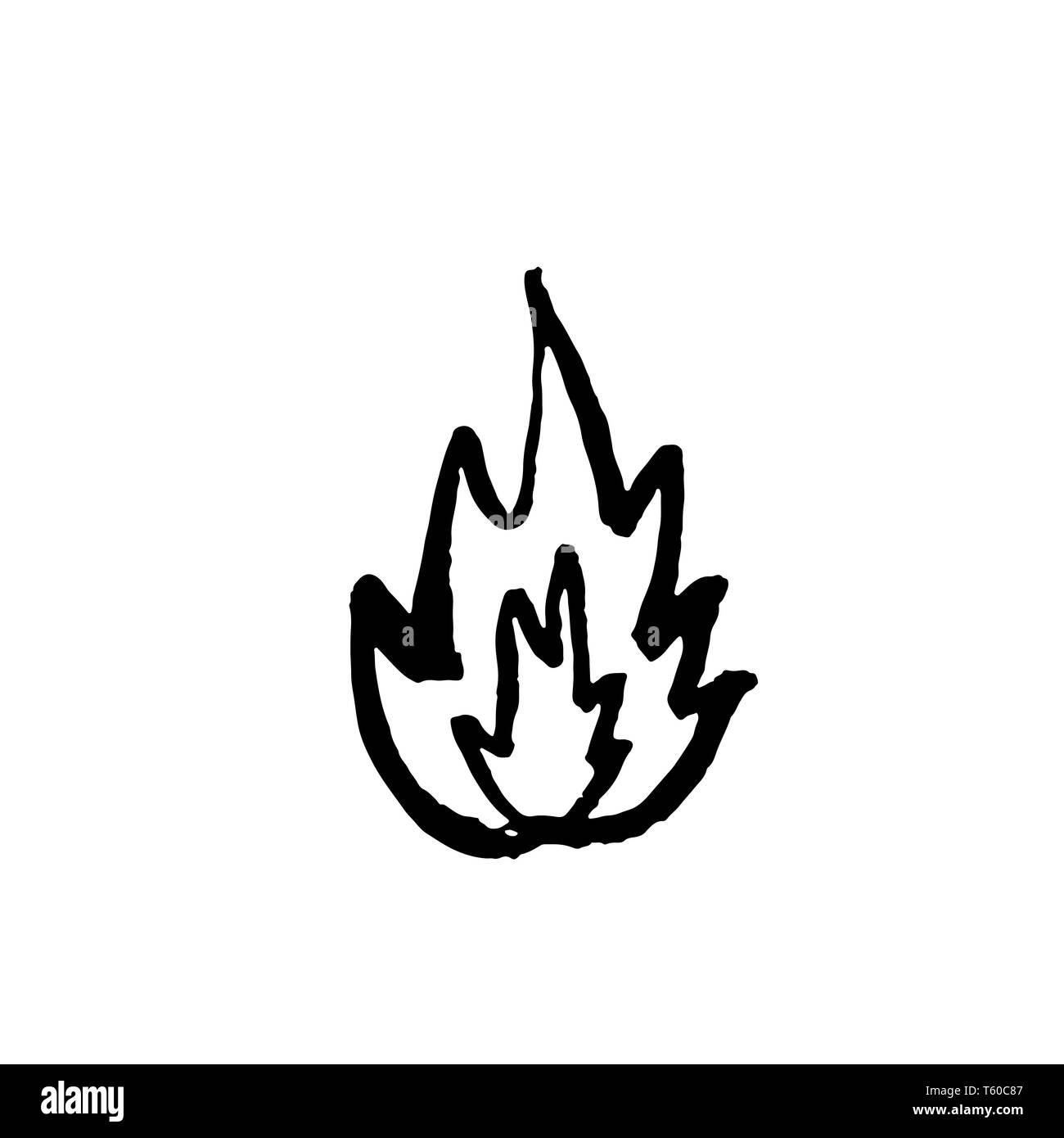 Icona di fiamma. Grunge spazzola di fuoco illustrazione vettoriale. Illustrazione Vettoriale