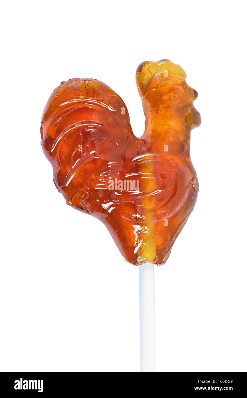 Bambini galletto lecca-lecca di zucchero bollito su un bastone Foto Stock