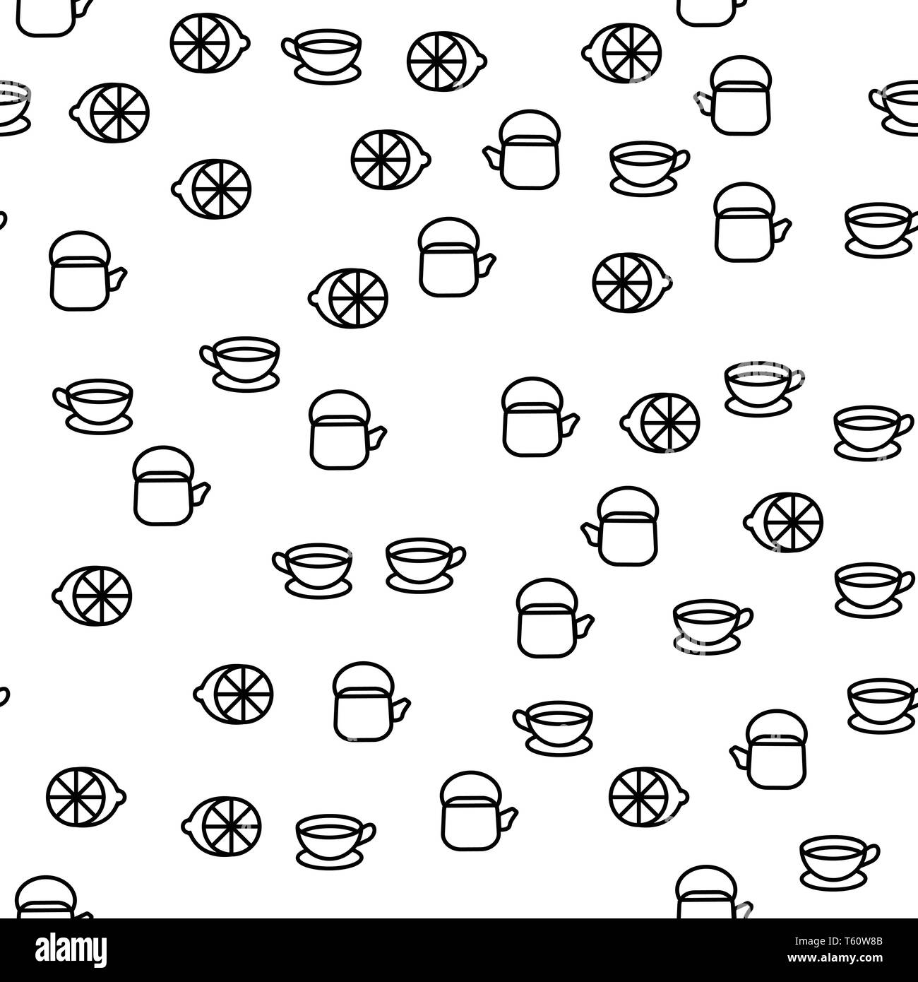 Tea Time Stoviglie da tavola senza giunture gli elementi di vettore di pattern Illustrazione Vettoriale