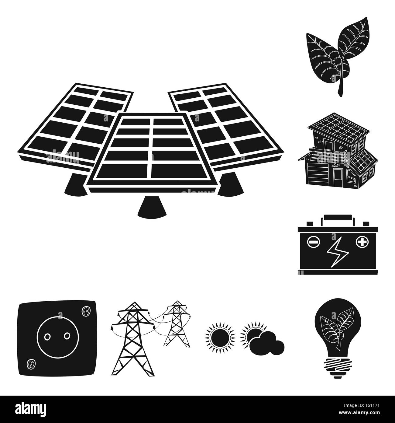 Generatore,foglie,costruzione,batteria,socket,linea,cloud,lampadina,l'elettricità,piante,accumulatore elettrico,,sole,eco,l'ecologia,wall,tensione,blu,riflesso,Casa,auto,in plastica cavo,,SKY,lampadina,cell,protezione,azienda,l'innovazione,technology,organic,natura,solare pannello,,l'energia,verde,alimentazione,sun,impostare,vettore,icona,immagine,isolato,raccolta,design,l'elemento,graphic,segno,Black,semplici vettori vettore , Illustrazione Vettoriale