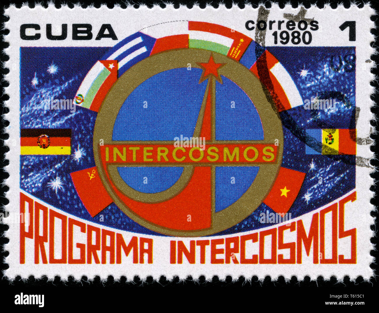 Francobollo da Cuba il programma Intercosmos serie rilasciato in 1980 Foto Stock