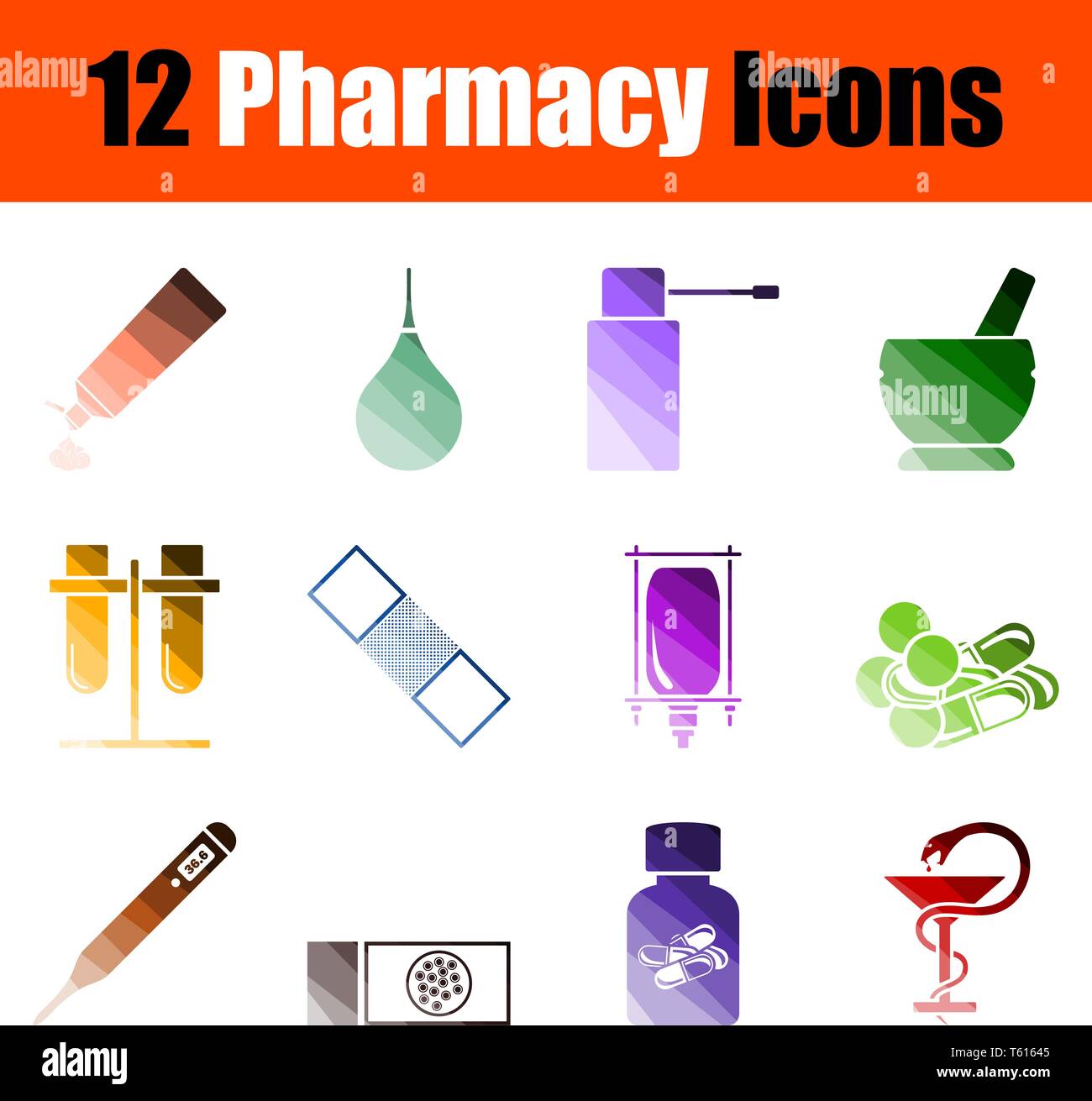 Set di icone di farmacia. La scala di colore Design. Illustrazione Vettoriale. Illustrazione Vettoriale