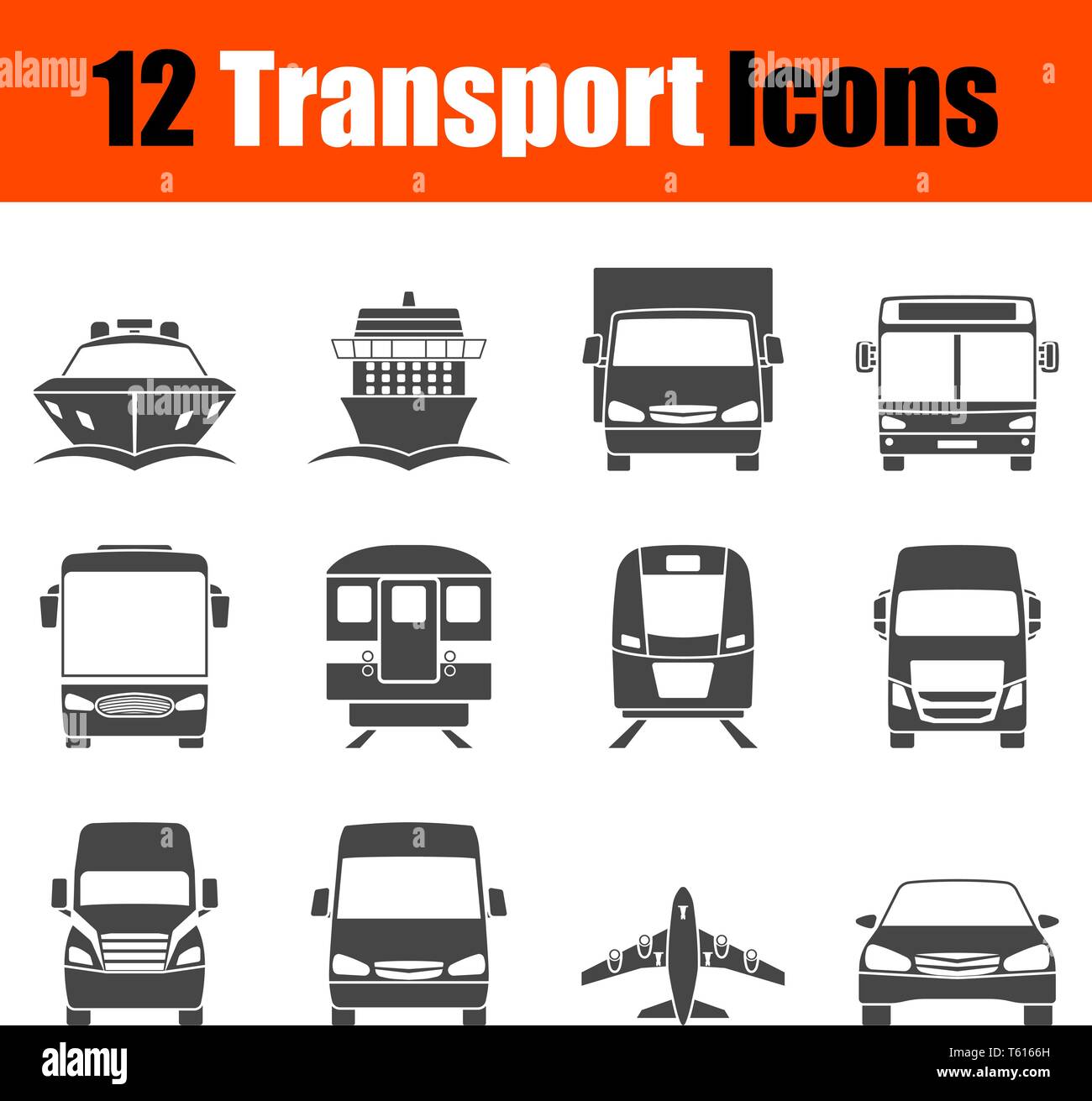 Icona del trasporto impostato in vista frontale. Semplice design Stencil. Illustrazione Vettoriale. Illustrazione Vettoriale