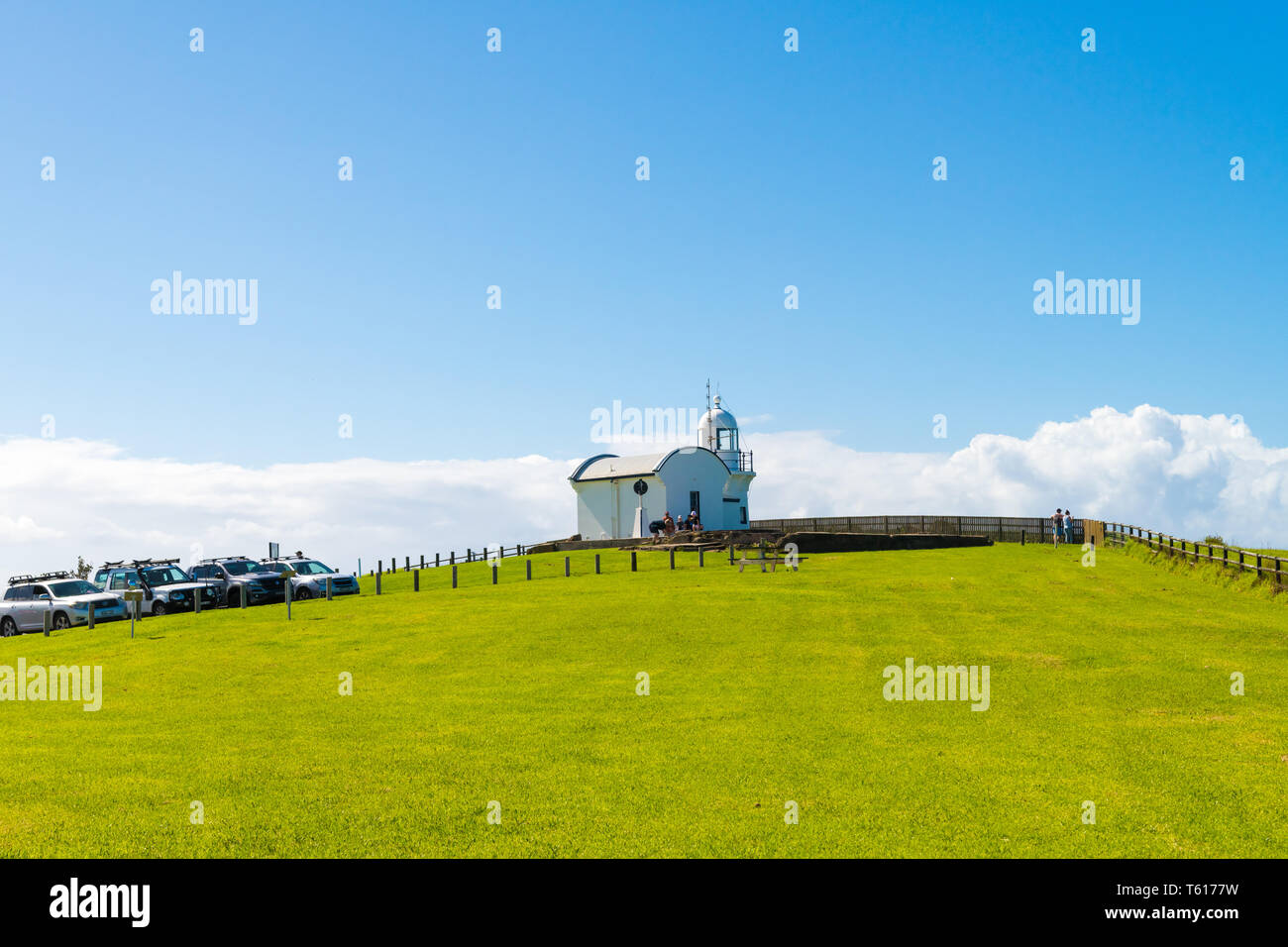 Affollata Capo Faro, NSW, Australia-April 21, 2019: persone che visitano affollata Capo Faro, un promontorio fra Forster e Port Macquarie, nel nuovo S Foto Stock