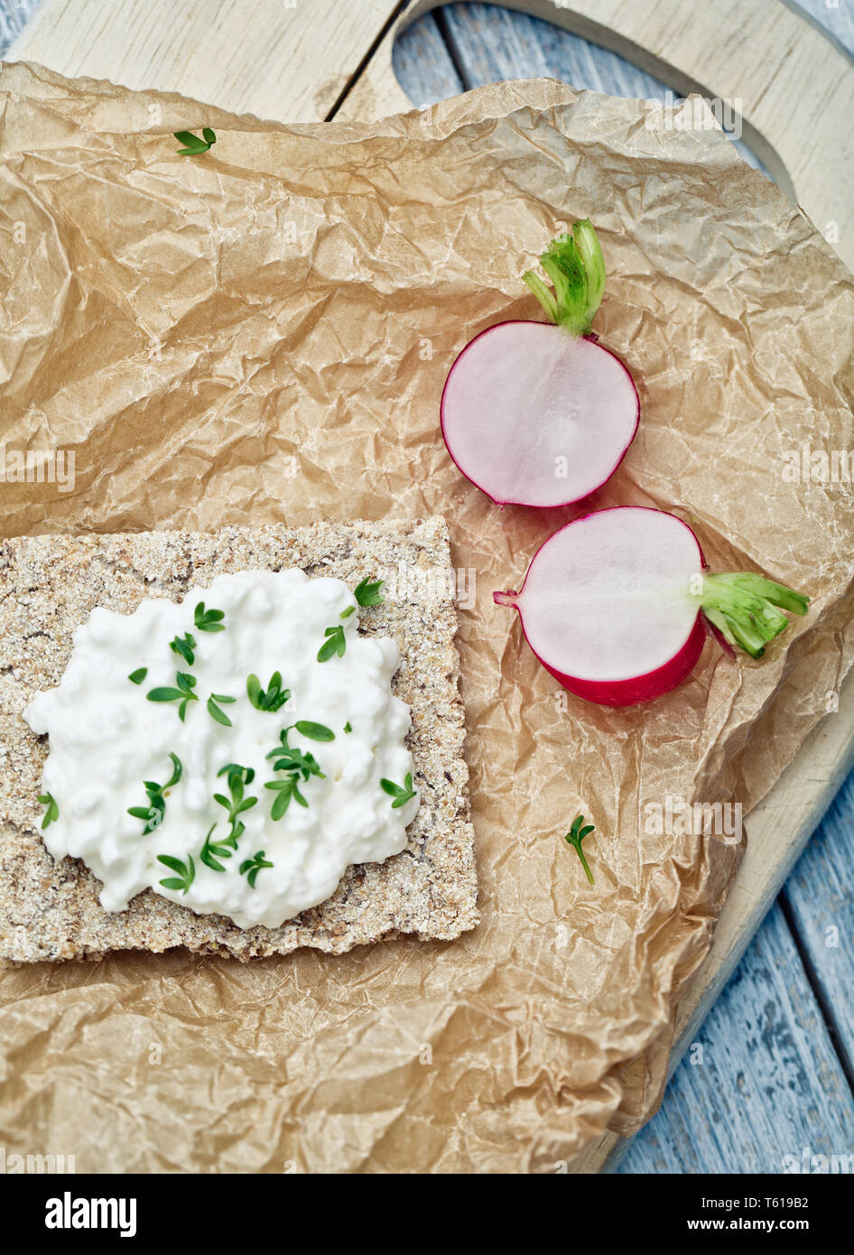 Fette biscottate con ricotta e radicchio Foto Stock