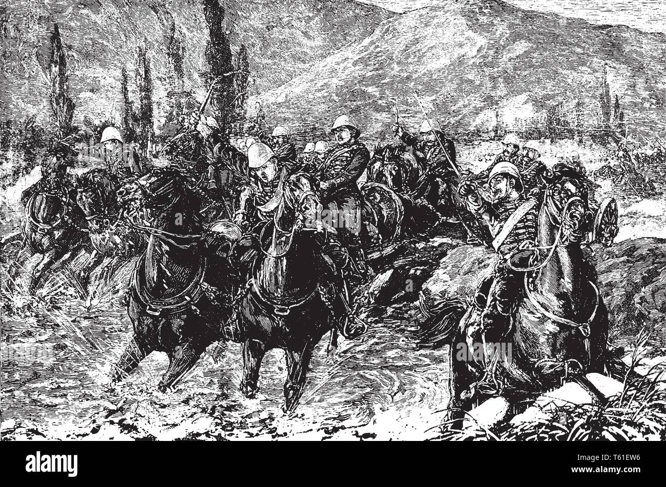 Secondo Anglo guerra in Afghanistan è iniziata dopo la Russia e la Gran Bretagna si è conclusa con il giugno 1878 Congresso di Berlino, vintage disegno della linea di incisione o illustrazione. Illustrazione Vettoriale