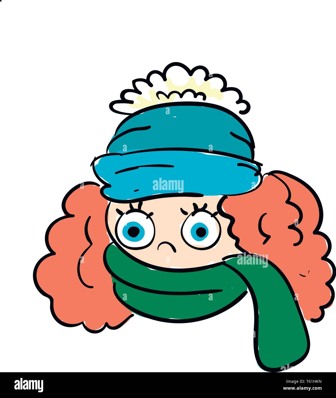 Una ragazza che indossa un arancione Cappello invernale e il verde listati maglione vettore di disegno a colori o illustrazione Illustrazione Vettoriale