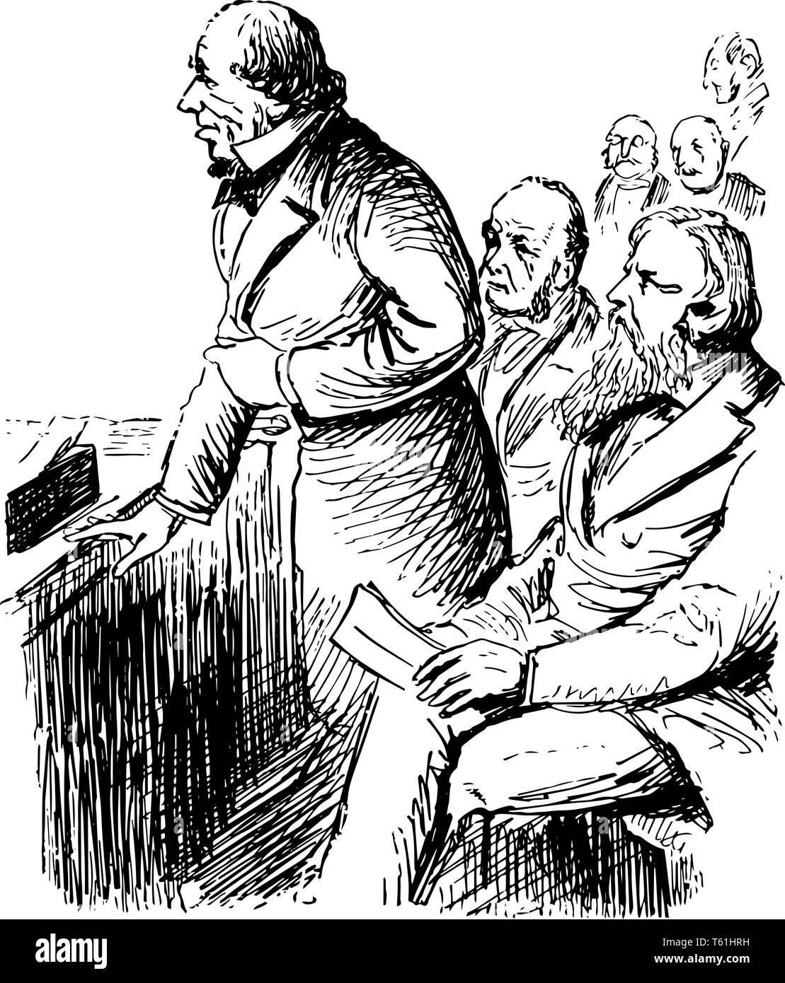 Benjamin Disraeli, 1804-1881, fu un statista britannico del partito conservatore, romanziere e primo ministro del Regno Unito, vintage linea d Illustrazione Vettoriale