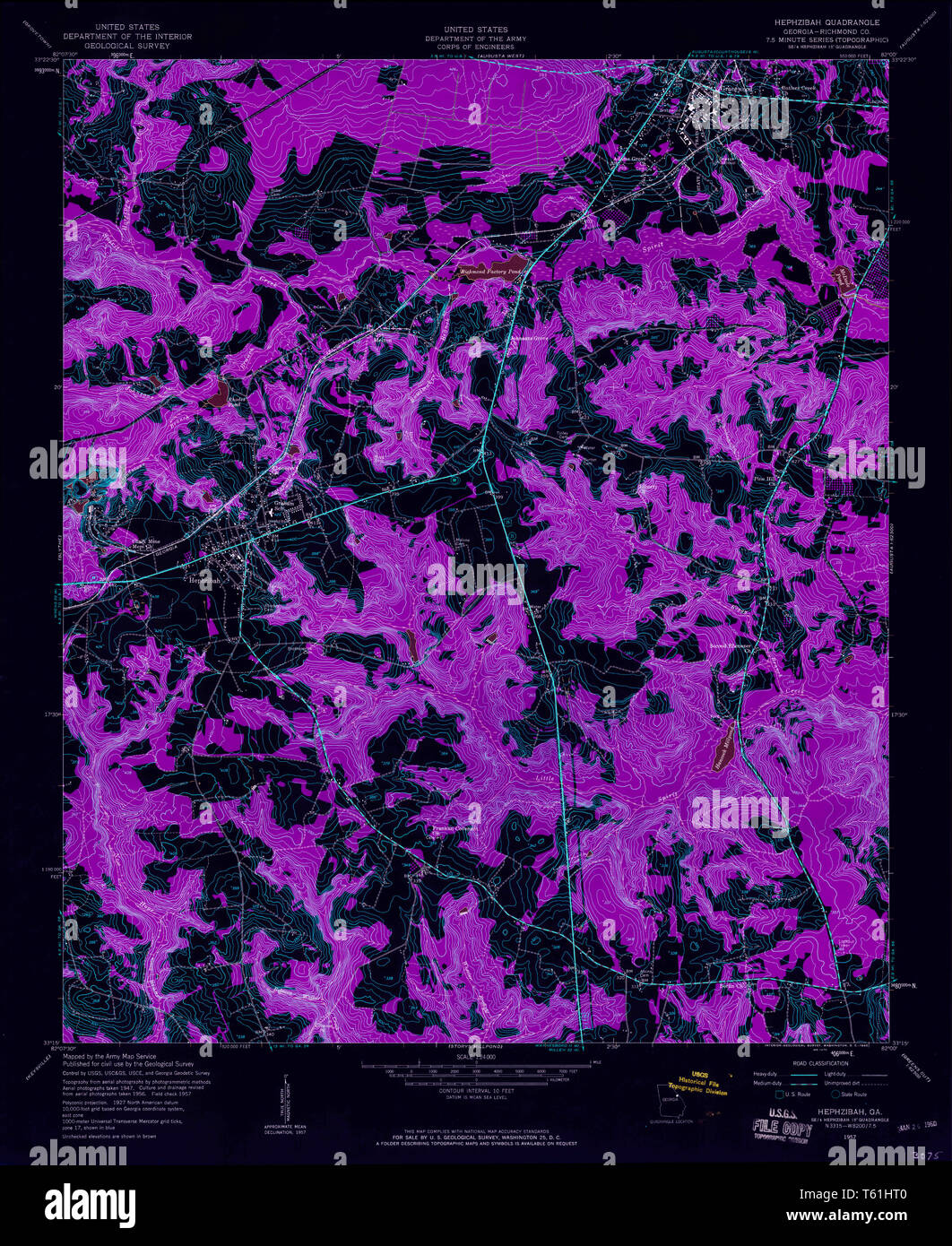 USGS TOPO Map Georgia GA Hephzibah 245907 1957 24000 Restauro invertito Foto Stock