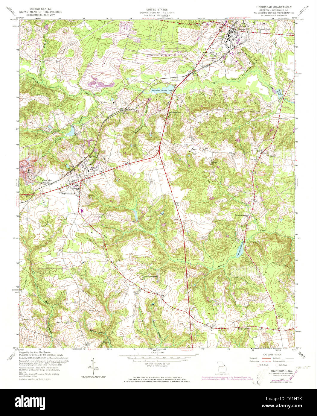 USGS TOPO Map Georgia GA Hephzibah 245908 1957 24000 Restauro Foto Stock