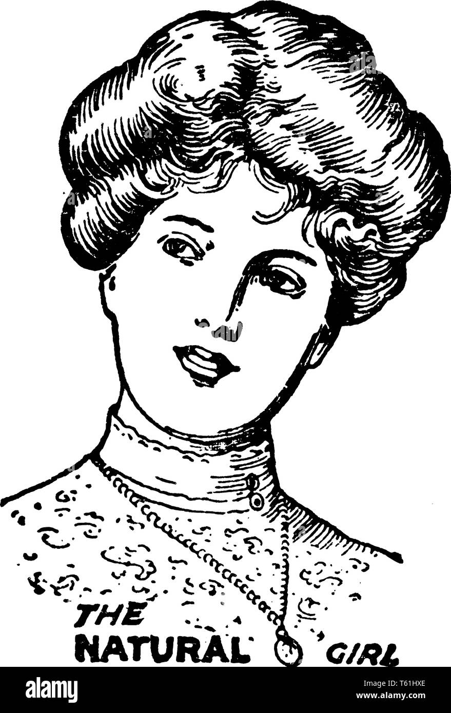 Una ragazza naturale, vintage disegno della linea di incisione o illustrazione Illustrazione Vettoriale