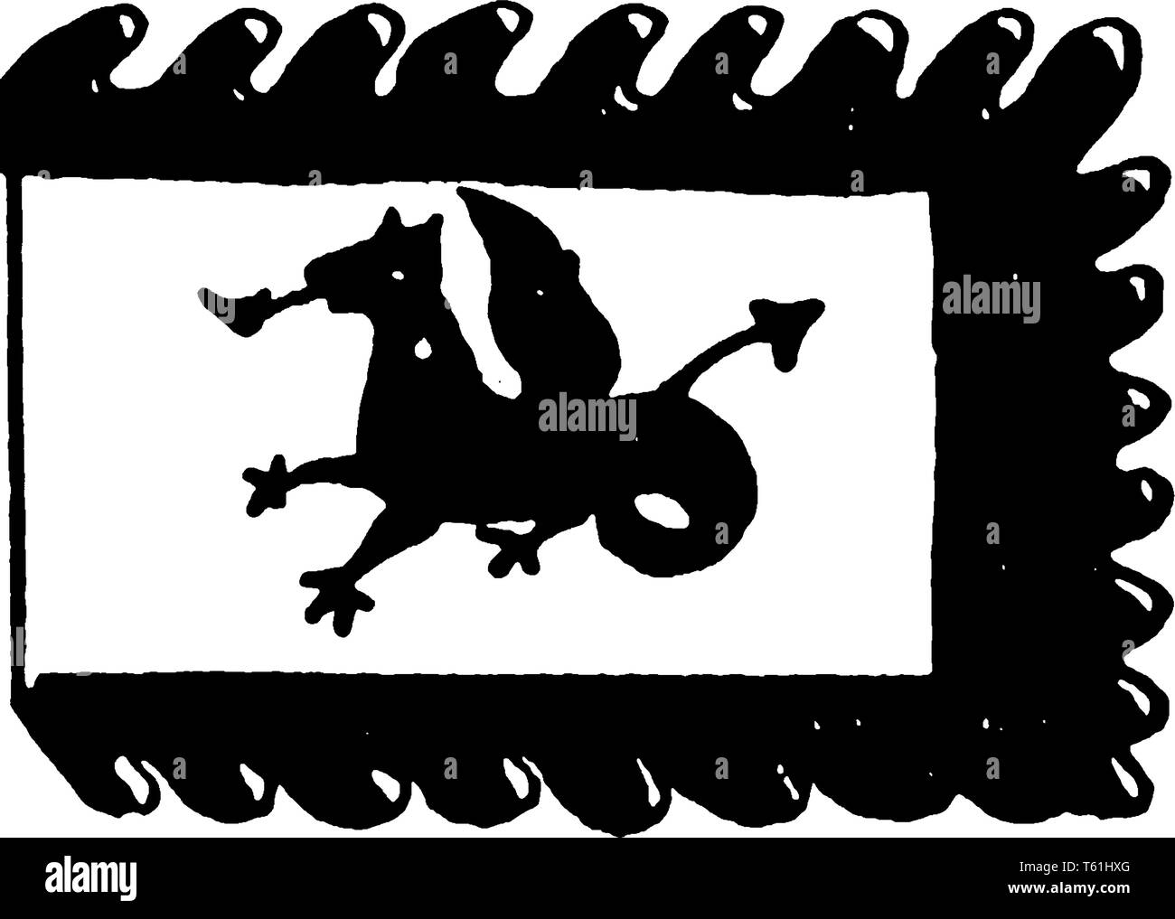 Bandiera della Cina conosciuta anche come le cinque stelle della bandiera rossa che è un campo rosso caricato nel cantone con cinque stelle dorate, vintage disegno della linea o engravin Illustrazione Vettoriale