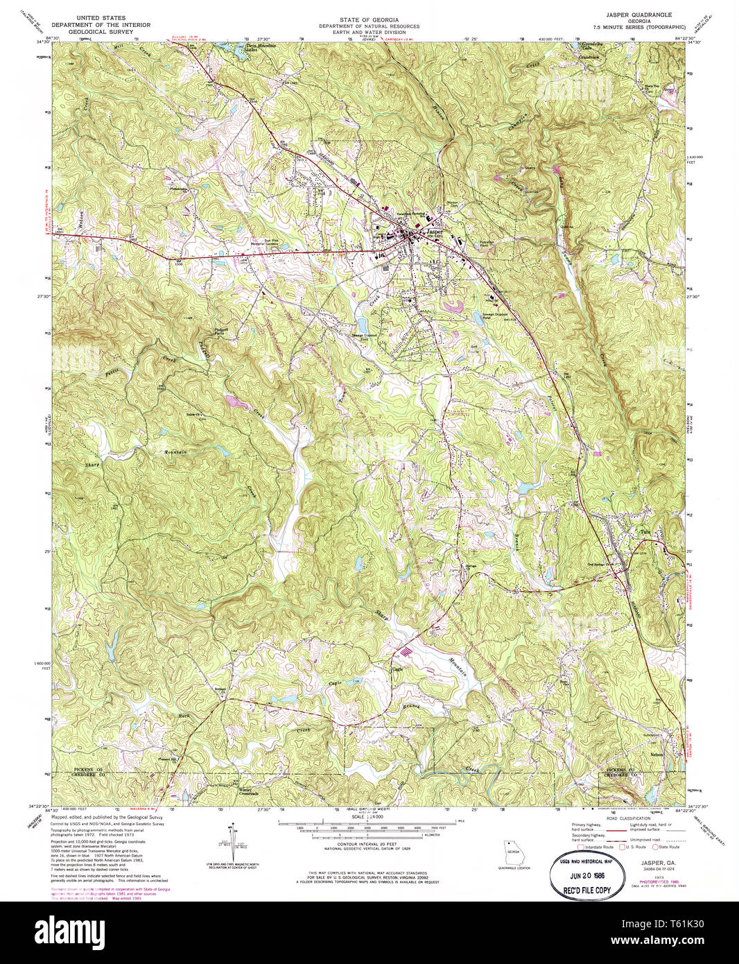 USGS TOPO Map Georgia GA Jasper 246028 1973 24000 Restauro Foto Stock
