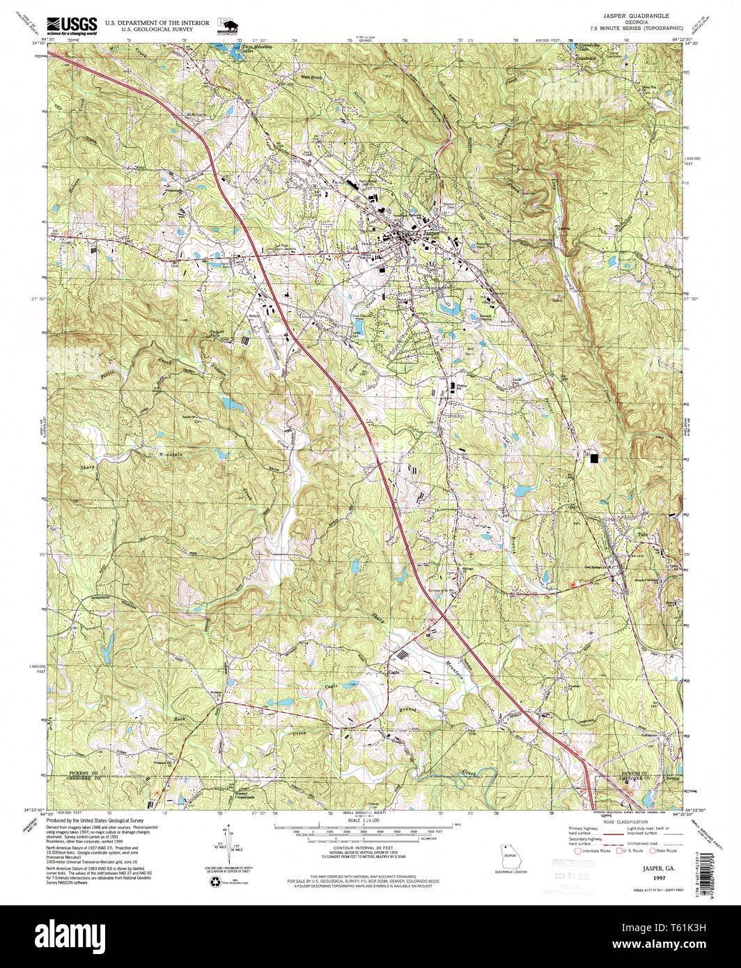 USGS TOPO Map Georgia GA Jasper 246030 1997 24000 Restauro Foto Stock