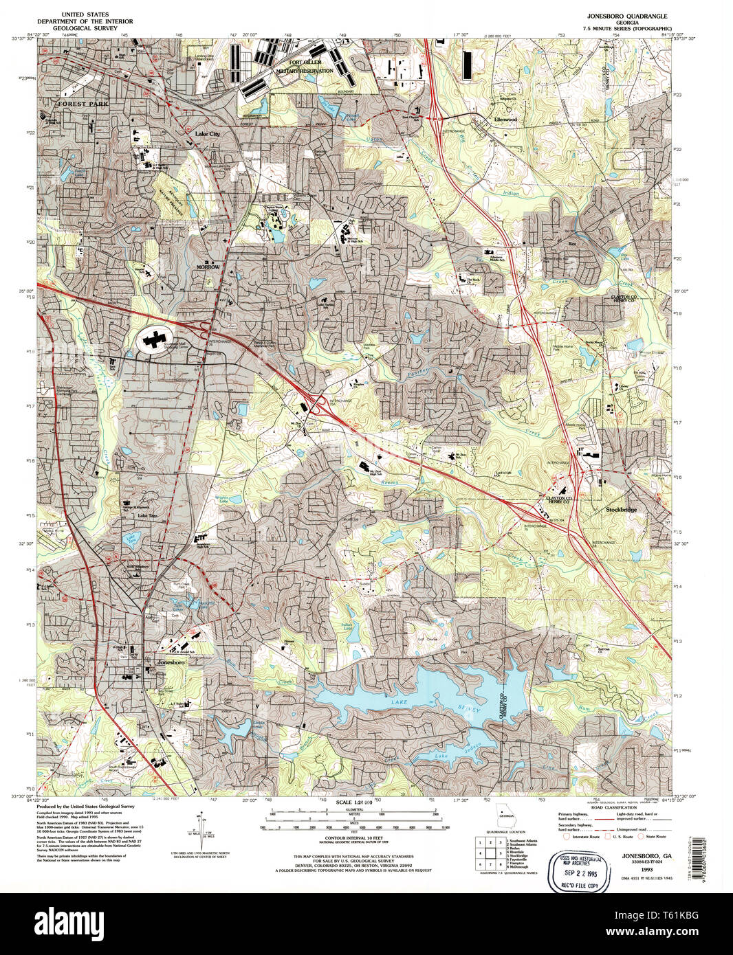 USGS TOPO Map Georgia GA Jonesboro 246055 1993 24000 Restauro Foto Stock