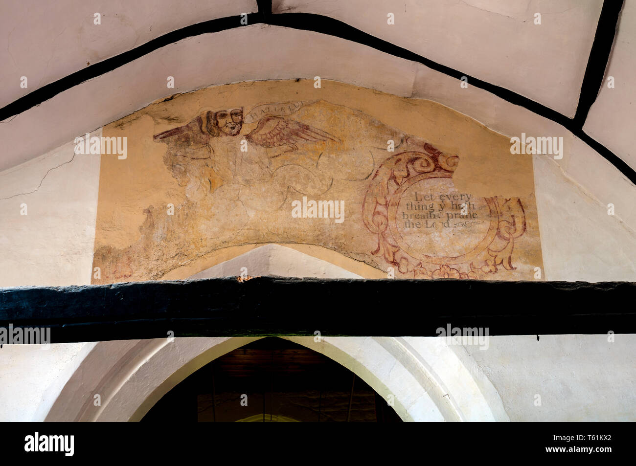 Pittura murale medioevale nella chiesa di San Pietro, Pebworth, Worcestershire, England, Regno Unito Foto Stock