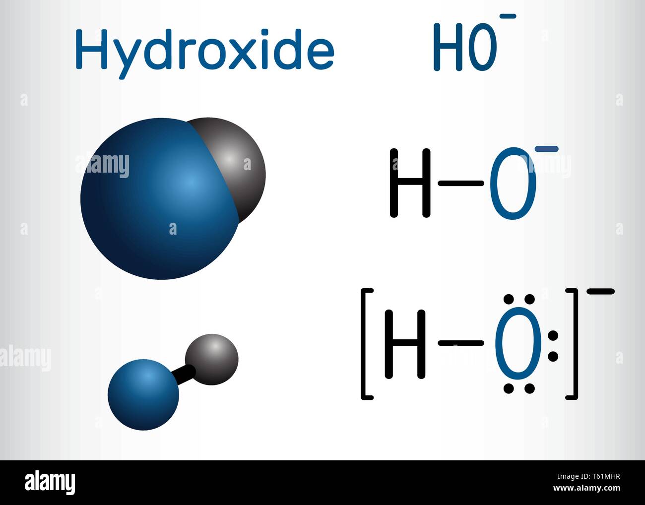 Anione idrossido. Formula chimica di struttura e la molecola modello. Illustrazione Vettoriale Illustrazione Vettoriale