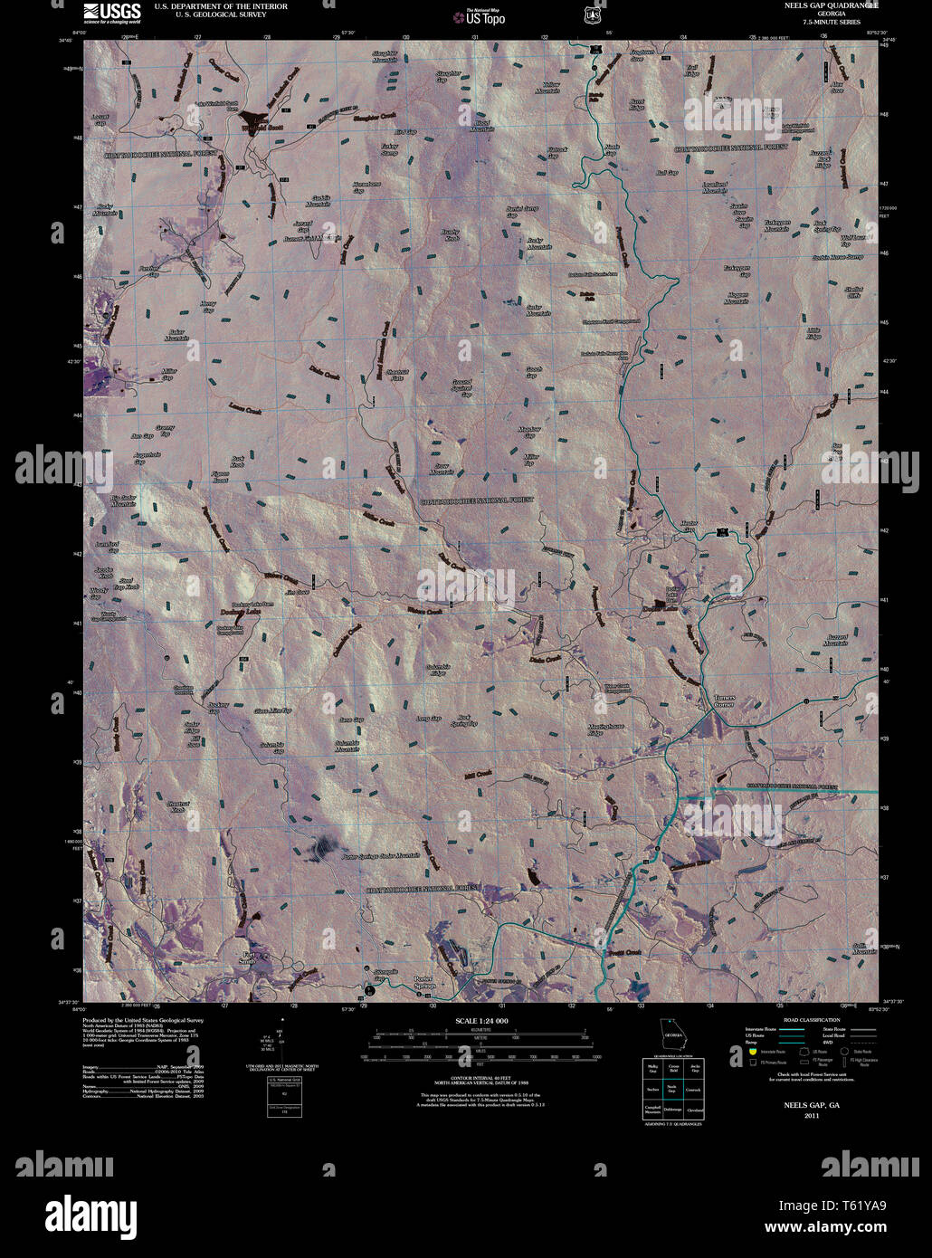 USGS TOPO Map Georgia GA Neels Gap 20110315 TM restauro invertito Foto Stock