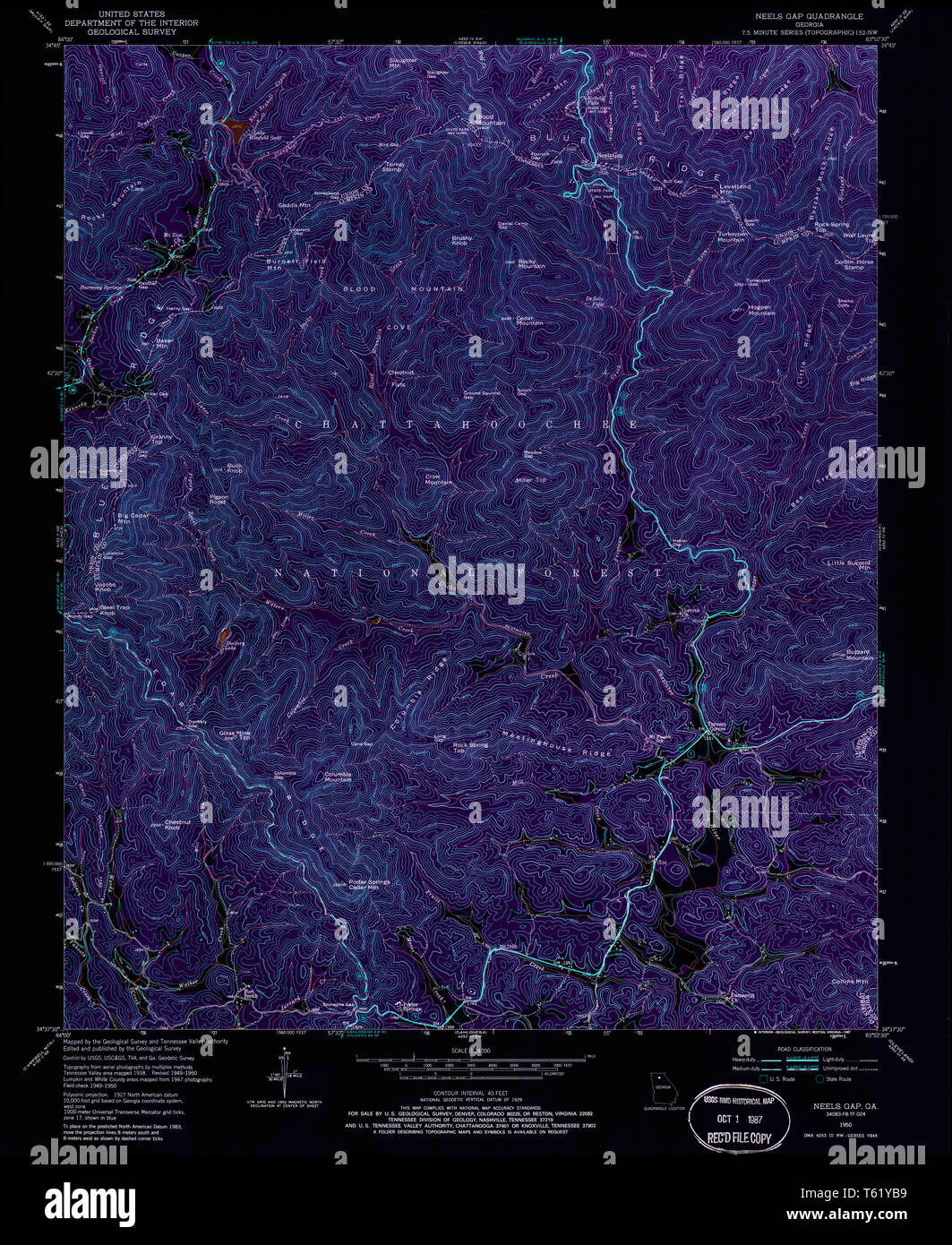 USGS TOPO Map Georgia GA Neels Gap 246475 1950 24000 Restauro invertito Foto Stock