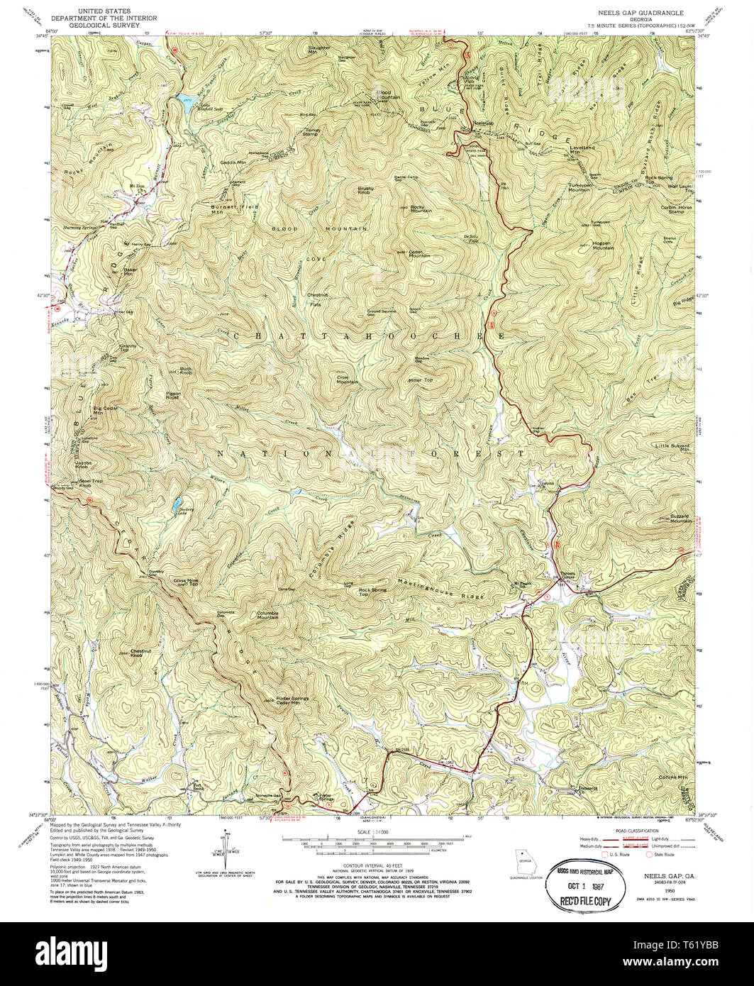 USGS TOPO Map Georgia GA Neels Gap 246475 1950 24000 Restauro Foto Stock