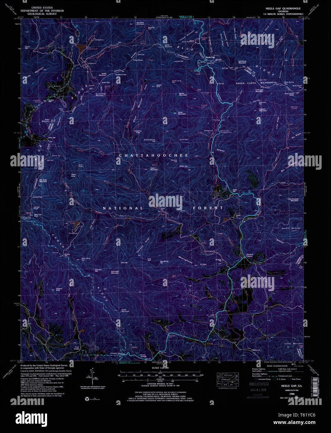 USGS TOPO Map Georgia GA Neels Gap 246476 1988 24000 Restauro invertito Foto Stock