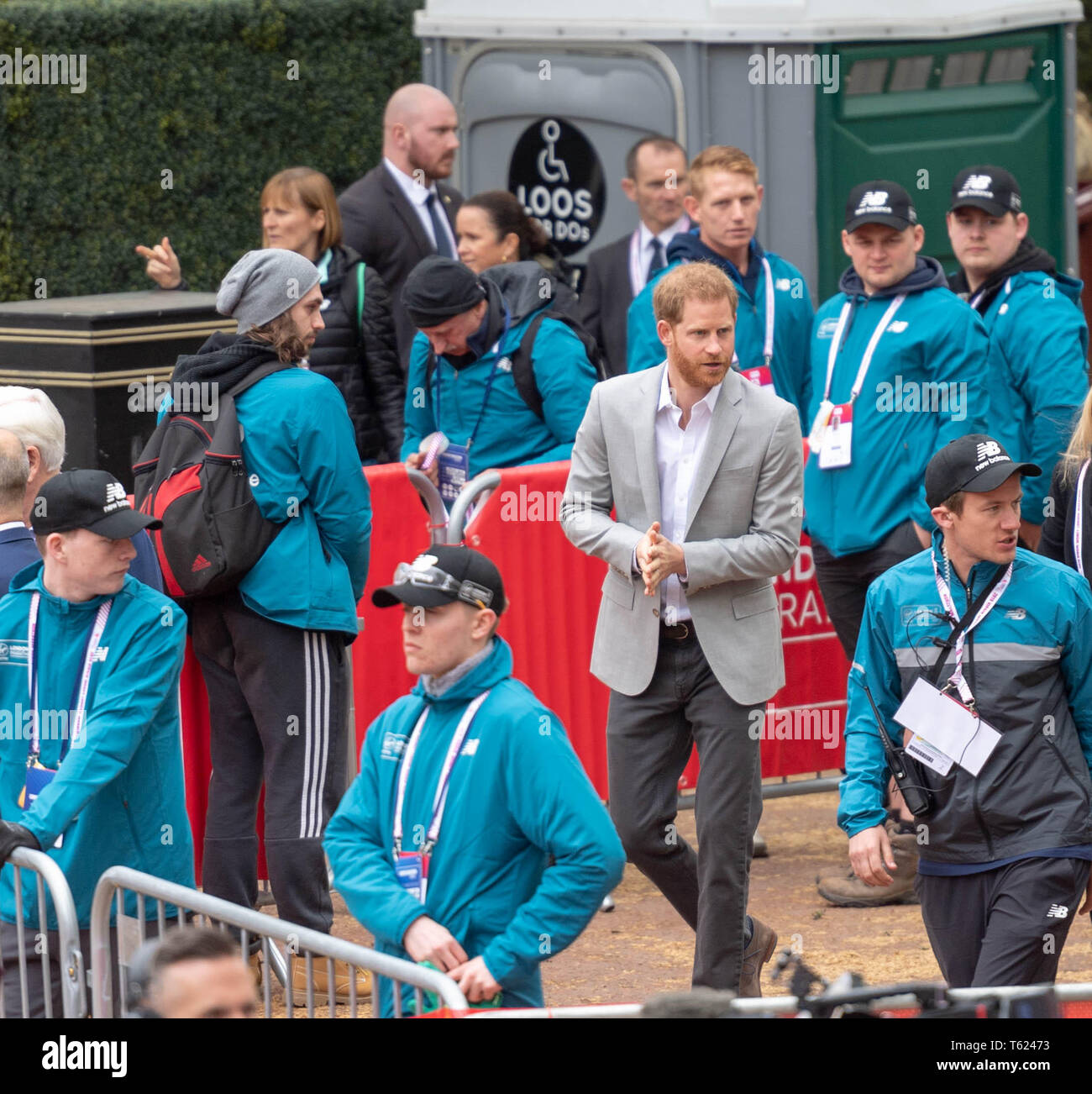 Londra, Regno Unito. Il 28 aprile 2019. Soldi VIRGIN LONDON MARATHON 2019 S.A.R. il principe Harry visiti il credito della Maratona Ian Davidson/Alamy Live News Foto Stock