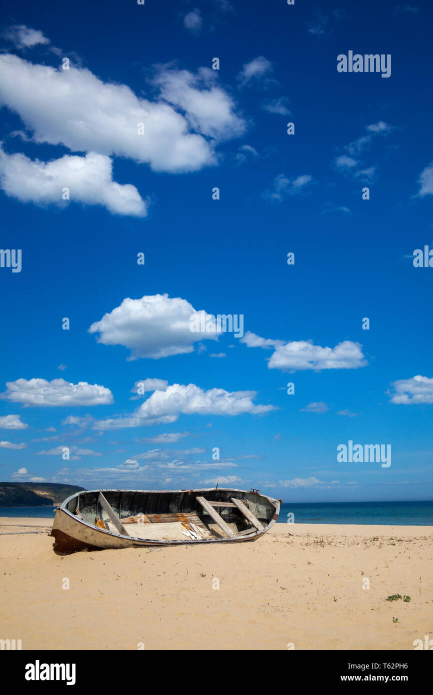 Spiaggia sul litorale bulgaro del Mar Nero, Firth of fiume Kamchia, vicino alla città di Varna Foto Stock